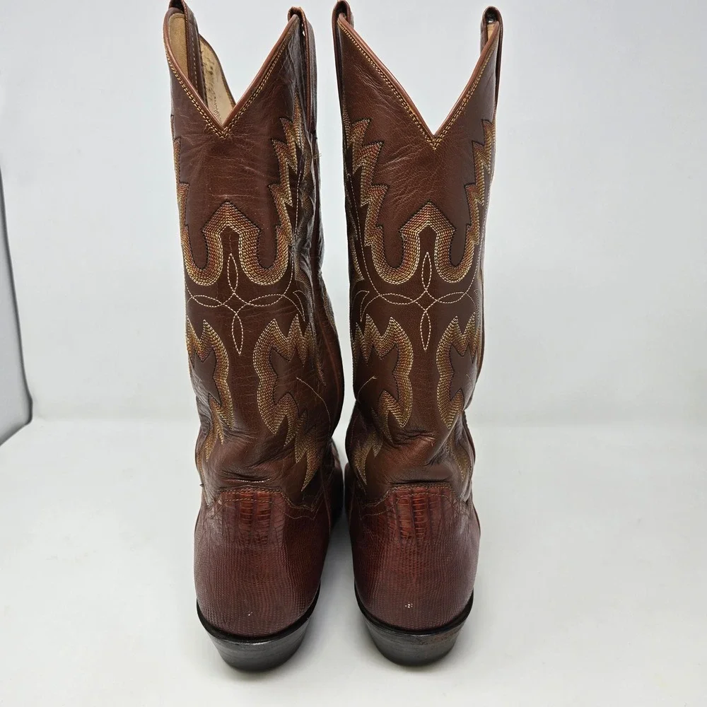Mens Brown Lizard Skin Western Cowboy Boots Pointed Toe Stitched Leather 8.5D - Picture 6 of 14